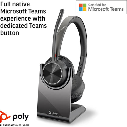 Poly - Voyager 4320 UC Wireless Headset + Charge Stand (Plantronics) - Headphones w/ Mic - Connect to PC/Mac via USB-A Bluetooth Adapter, Cell Phone via Bluetooth-Works w/ Teams (Certified), Zoom&More