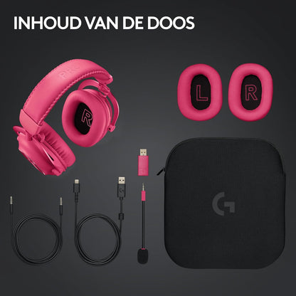 Logitech G PRO X 2 LIGHTSPEED Auriculares gaming inalámbricos, mic. brazo desmont., transductores grafeno 50mm, DTS:X 2.0-7.1 Surround, Bluetooth/USB/3.5mm Aux, PC, PS5, PS4, Nintendo Switch, Magenta