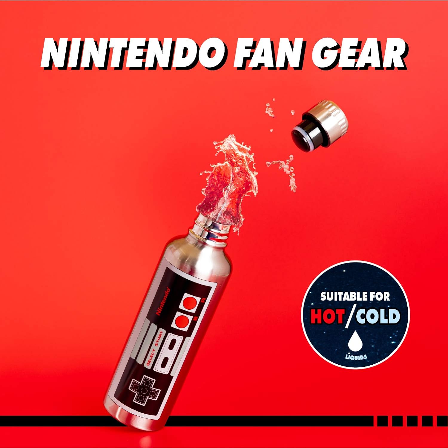 Paladone NES 500ml Stainless Steel Metal Water Bottle, Silver