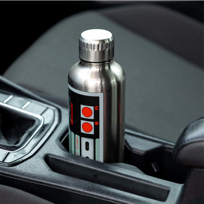 Paladone NES 500ml Stainless Steel Metal Water Bottle, Silver