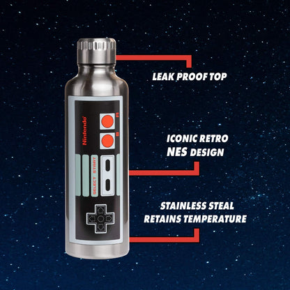 Paladone NES 500ml Stainless Steel Metal Water Bottle, Silver