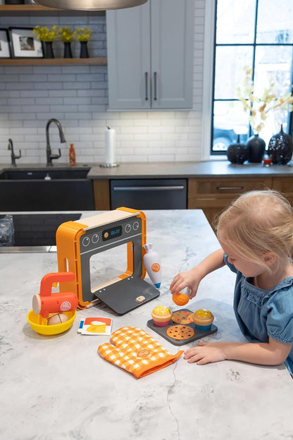 Fat Brain Toys Pretendables Bakery Set-Pretend Play Kids Baking Set with Oven, Mixer, Cupcakes, Cookies and Other Toy Kitchen Accessories - Durable Kids Kitchen Playset - Baking Gifts for +3 Year Olds