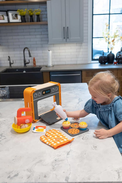 Fat Brain Toys Pretendables Bakery Set-Pretend Play Kids Baking Set with Oven, Mixer, Cupcakes, Cookies and Other Toy Kitchen Accessories - Durable Kids Kitchen Playset - Baking Gifts for +3 Year Olds