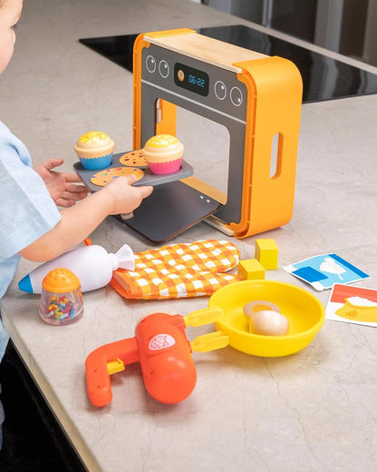 Fat Brain Toys Pretendables Bakery Set-Pretend Play Kids Baking Set with Oven, Mixer, Cupcakes, Cookies and Other Toy Kitchen Accessories - Durable Kids Kitchen Playset - Baking Gifts for +3 Year Olds
