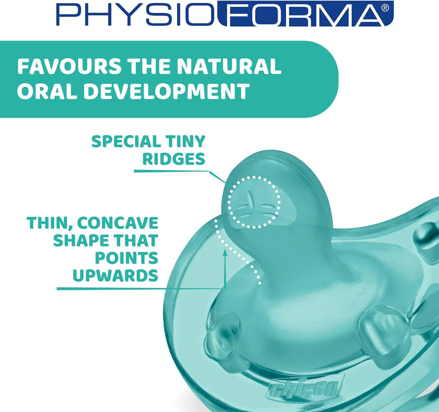 Chicco PhysioForma Silicone Pacifier, 6-16 Months, 1 Piece, Soft and Delicate Dummy, Supports Physiological Breathing and Promotes Correct Mouth Development, Turquoise turquoise 6-16 Monate (1er Pack)