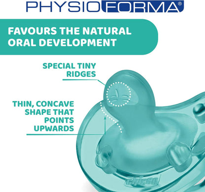 Chicco PhysioForma Silicone Pacifier, 6-16 Months, 1 Piece, Soft and Delicate Dummy, Supports Physiological Breathing and Promotes Correct Mouth Development, Turquoise turquoise 6-16 Monate (1er Pack)