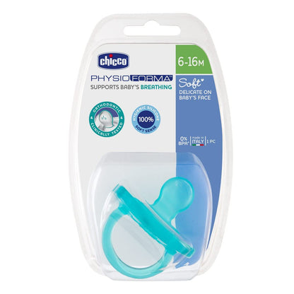 Chicco PhysioForma Silicone Pacifier, 6-16 Months, 1 Piece, Soft and Delicate Dummy, Supports Physiological Breathing and Promotes Correct Mouth Development, Turquoise turquoise 6-16 Monate (1er Pack)