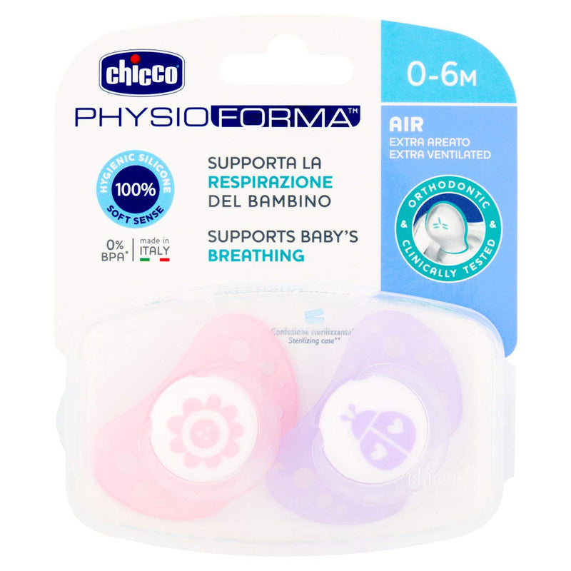 Chicco PhysioForma Air Schnuller, Baby Schnuller 0-6 Monate mit Silikon-Sauger, 2 Stück, Schnuller Unterstützt Physiologische Atmung und Fördert Korrekte Entwicklung des Mundes, rosa