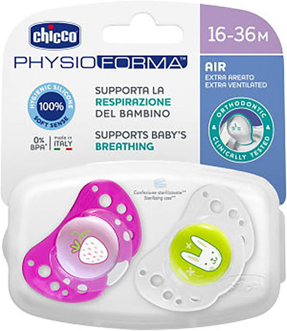Chicco Air Pacifier, 12+ Months, 2 Units Silicone 12+ MESI Purple purple Silicone