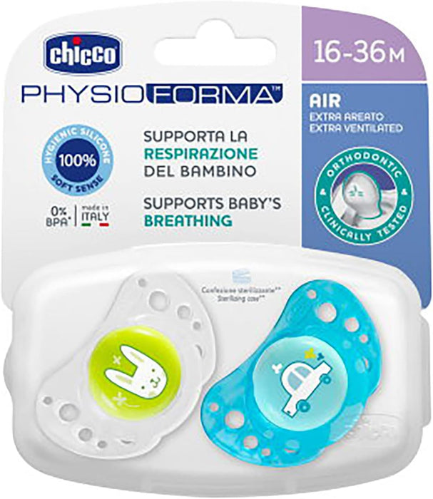 Chicco Air Pacifier, 12+ Months, 2 Units Silicone 12+ MESI Blue/Green blue / green Silicone