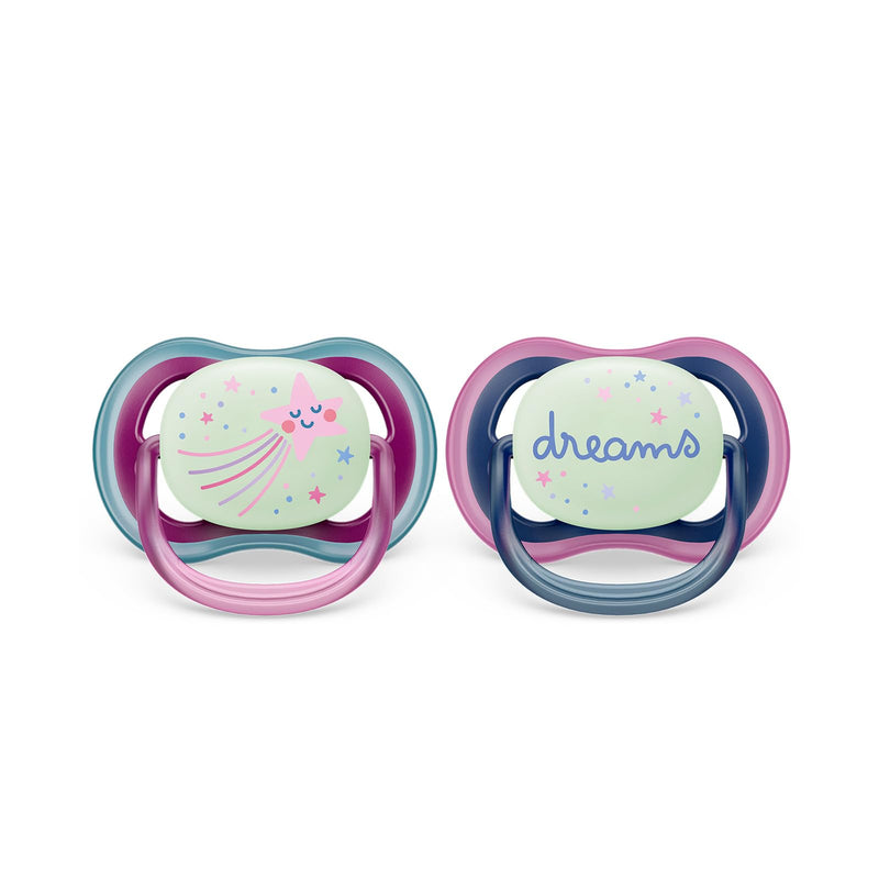 Philips Avent Ultra Air Pacifier - 2X Lightweight, Breathable, Glowing in The Dark Pacifiers for Children Aged 6-18 Months Without bisphenol A, with sterilizer case (Model SCF376/14)