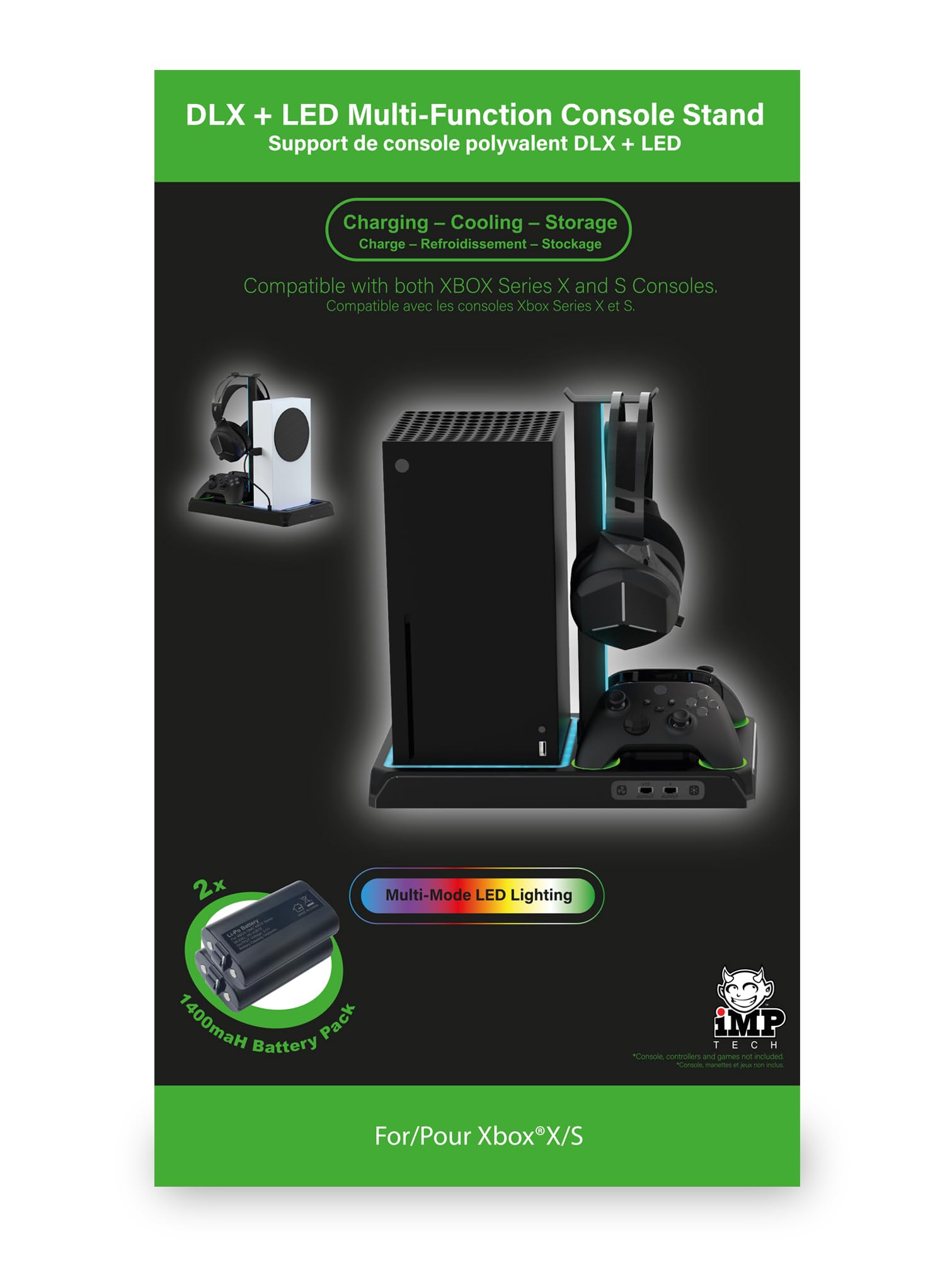 Imp Gaming DLX LED Twin Charging Tower With Cooling Fans & Game Storage Stand Xbox Series X Xbox Series X Multi Colour