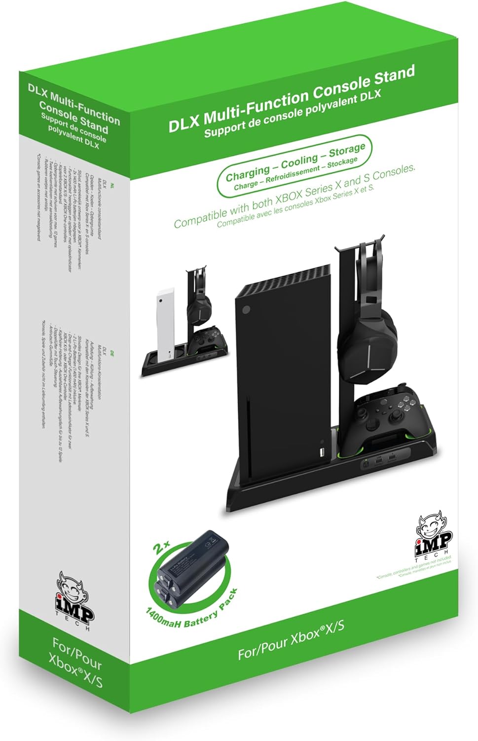 Imp Gaming DLX Twin Charging Tower With Cooling Fans & Game Storage Stand Xbox Series X