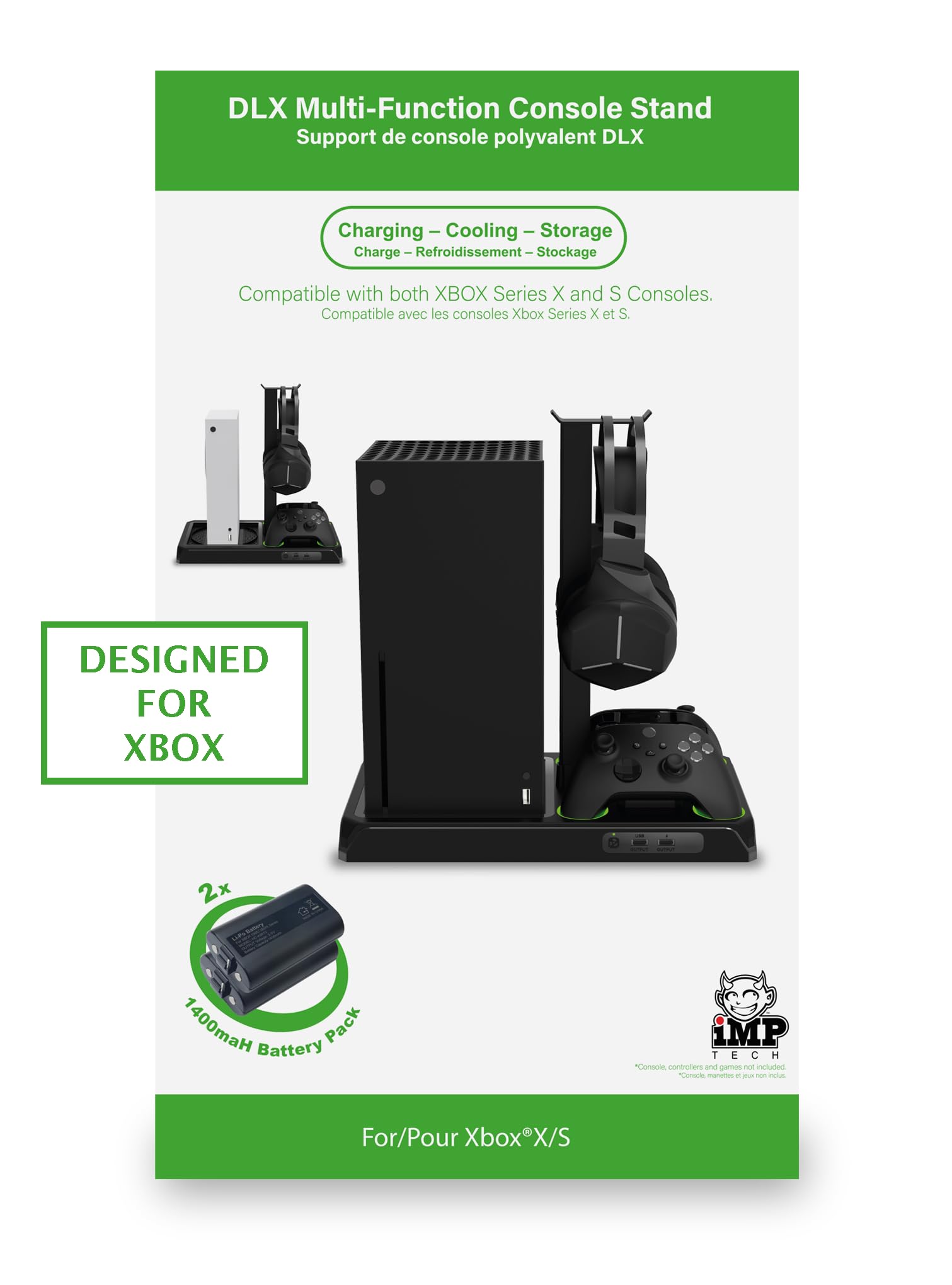Imp Gaming DLX Twin Charging Tower With Cooling Fans & Game Storage Stand Xbox Series X