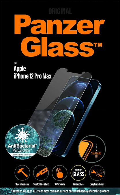 Panzerglass Antibacterial protective glass suitable for Apple iPhone 12 Pro Max, standard fit.