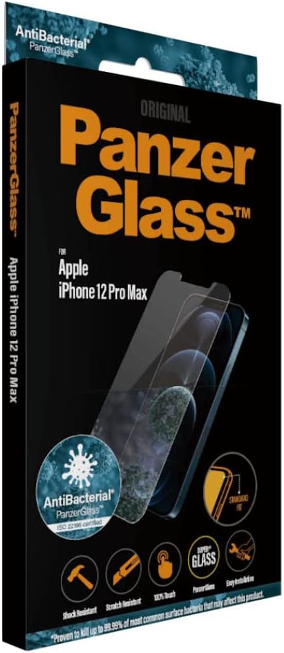 Panzerglass Antibacterial protective glass suitable for Apple iPhone 12 Pro Max, standard fit.