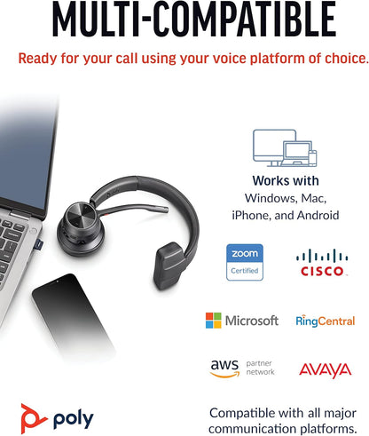 Poly Voyager 4310 UC Wireless Headset - Single-Ear Bluetooth Headset w/Noise-Canceling Boom Mic - Long Battery Life - Connect to PC/Mac/Mobile via Bluetooth - Works w/Teams, Zoom & More, Plantronics