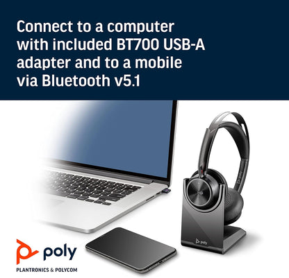 Poly - Voyager Focus 2 UC Bluetooth Headset + Charging Cradle (Plantronics) - Stereo headset with boom microphone, USB-A for PC/Mac - Active Noise Canceling - Works with Teams (Certified) , black Teams certified 2021 Version (USB-A)