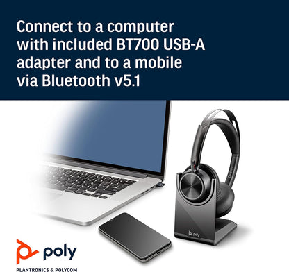 Poly - Voyager Focus 2 UC Bluetooth Headset + Charging Cradle (Plantronics) - Stereo headset with boom microphone, USB-A for PC/Mac - Active Noise Canceling - Works with Teams (Certified) , black Teams certified 2021 Version (USB-A)