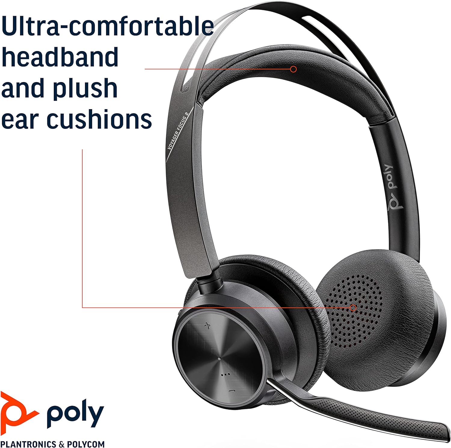 Poly - Voyager Focus 2 UC Bluetooth Headset + Charging Cradle (Plantronics) - Stereo headset with boom microphone, USB-A for PC/Mac - Active Noise Canceling - Works with Teams (Certified) , black Teams certified 2021 Version (USB-A)