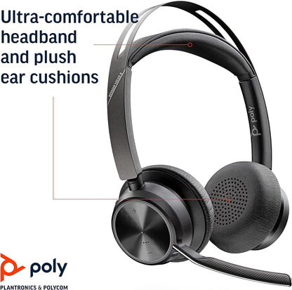 Poly - Voyager Focus 2 UC Bluetooth Headset + Charging Cradle (Plantronics) - Stereo headset with boom microphone, USB-A for PC/Mac - Active Noise Canceling - Works with Teams (Certified) , black Teams certified 2021 Version (USB-A)