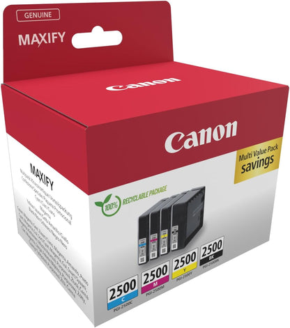 Canon PGI-2500 C M Y BK Pack of 4 cartridges (Black Cyan Magenta Yellow) Genuine (Recycled Cardboard Multipack