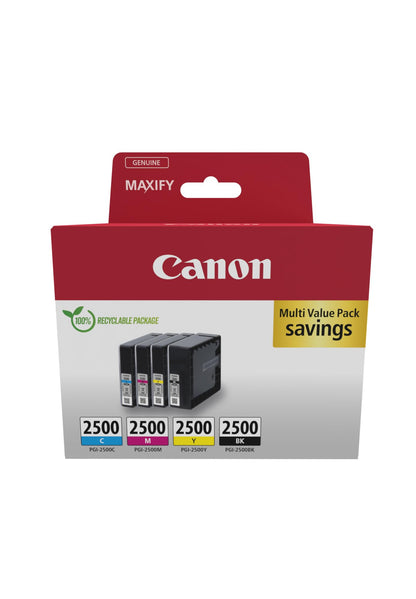Canon PGI-2500 C M Y BK Pack of 4 cartridges (Black Cyan Magenta Yellow) Genuine (Recycled Cardboard Multipack