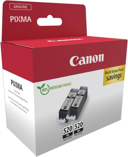 Canon PGI-520 TWIN Pack of 2 cartridges (2x Black) Genuine (Recycled Cardboard Multipack