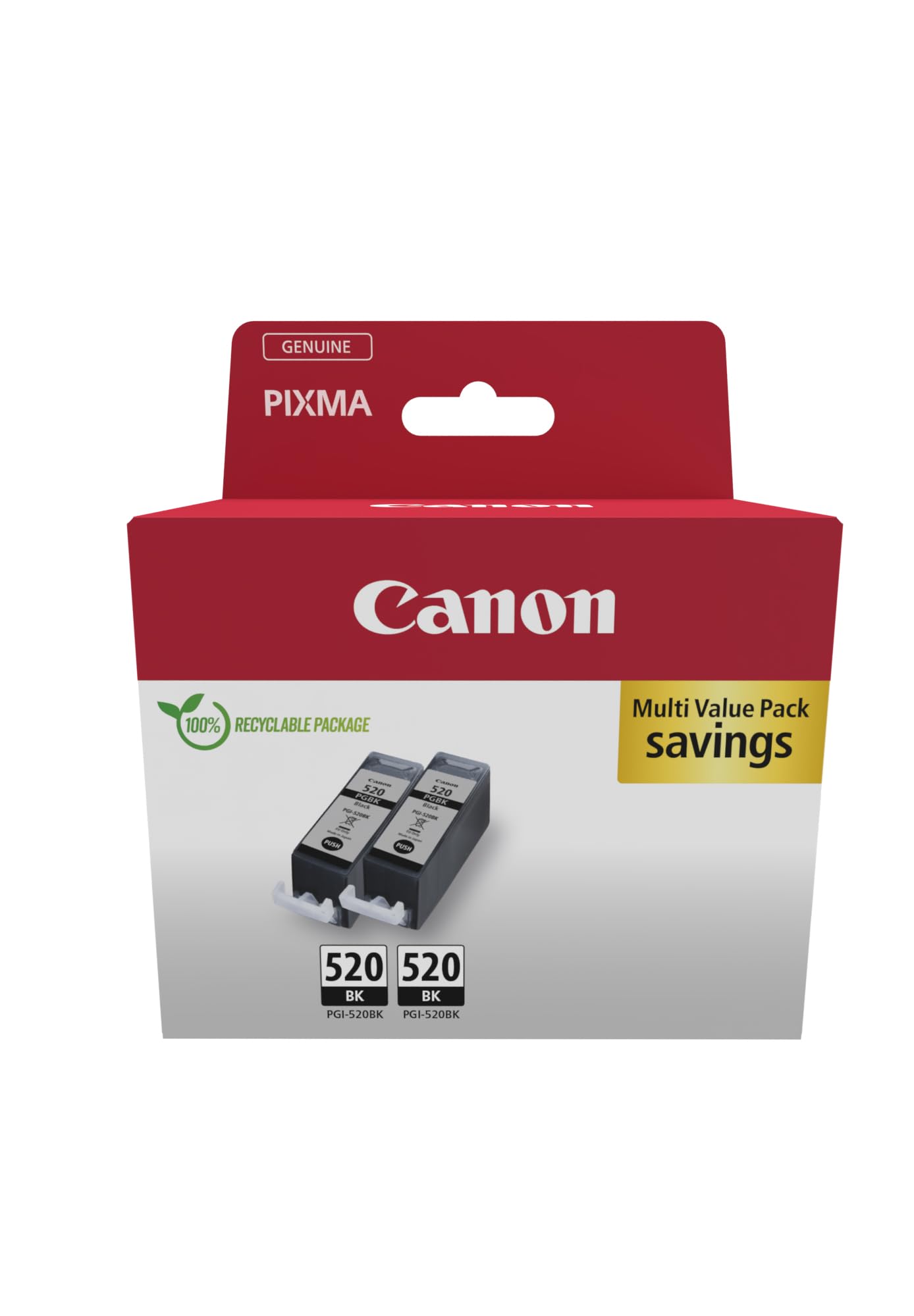 Canon PGI-520 TWIN Pack of 2 cartridges (2x Black) Genuine (Recycled Cardboard Multipack