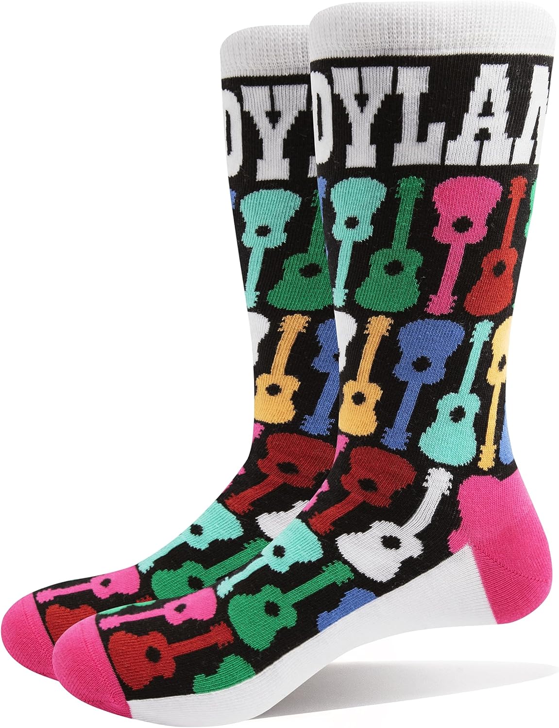 Bob Dylan Unisex Adult Guitar Ankle Socks (7 UK-11 UK) (Black/White/Pink