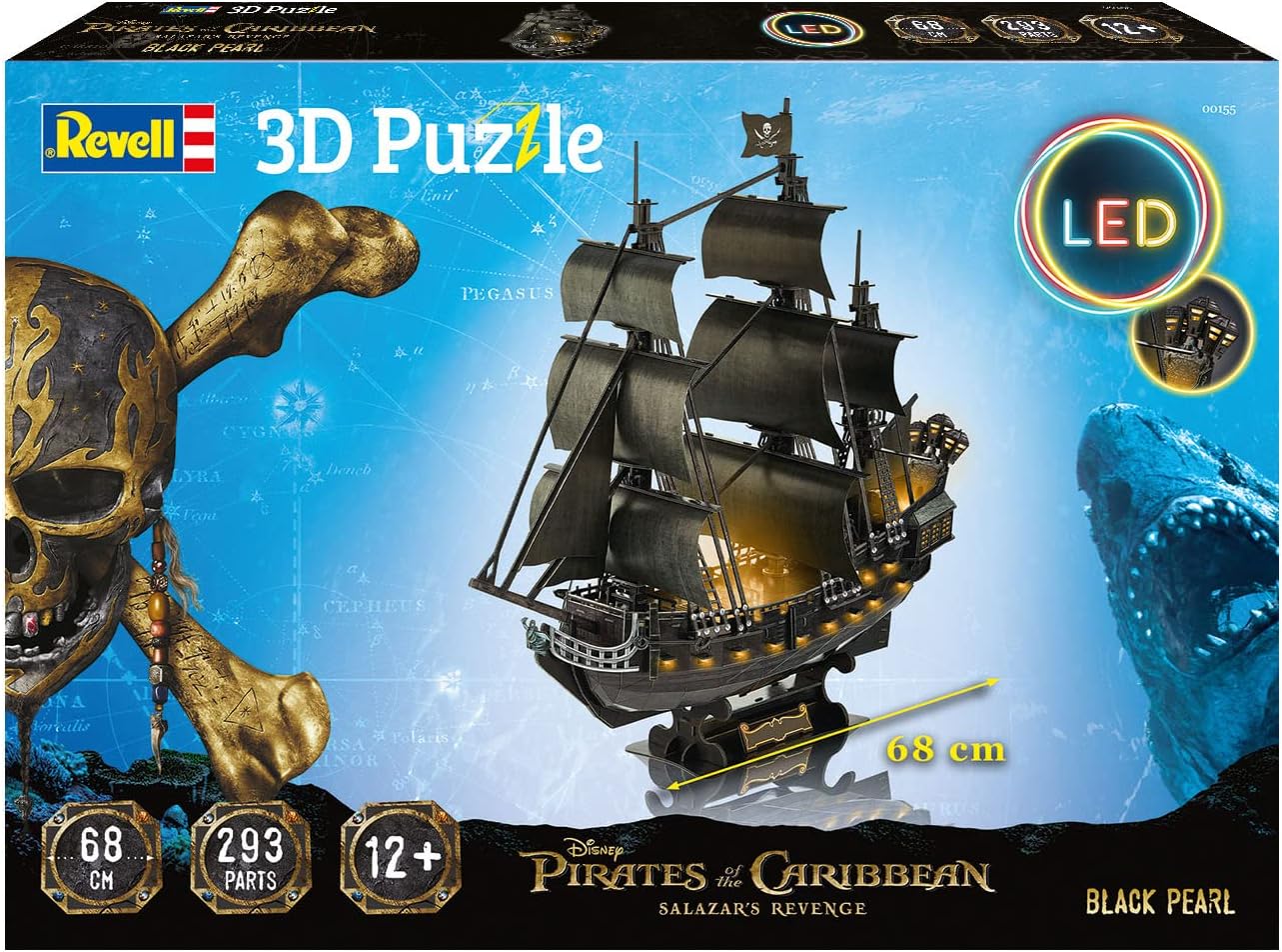 Revell 3D Puzzle 00155 Black Pearl - LED Edition 293 Pieces, Highly Detailed, Stunning Light Effects, 68cm in length, Fun & Easy To Build