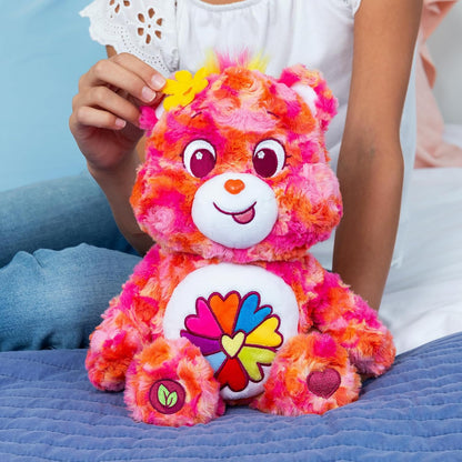 Basic Fun Care Bears Flower Power Bear Medium Plush Toy 35 cm – Eco-Friendly Cuddly Bear with Flower Belly Badge for Girls and Boys Aged 4+