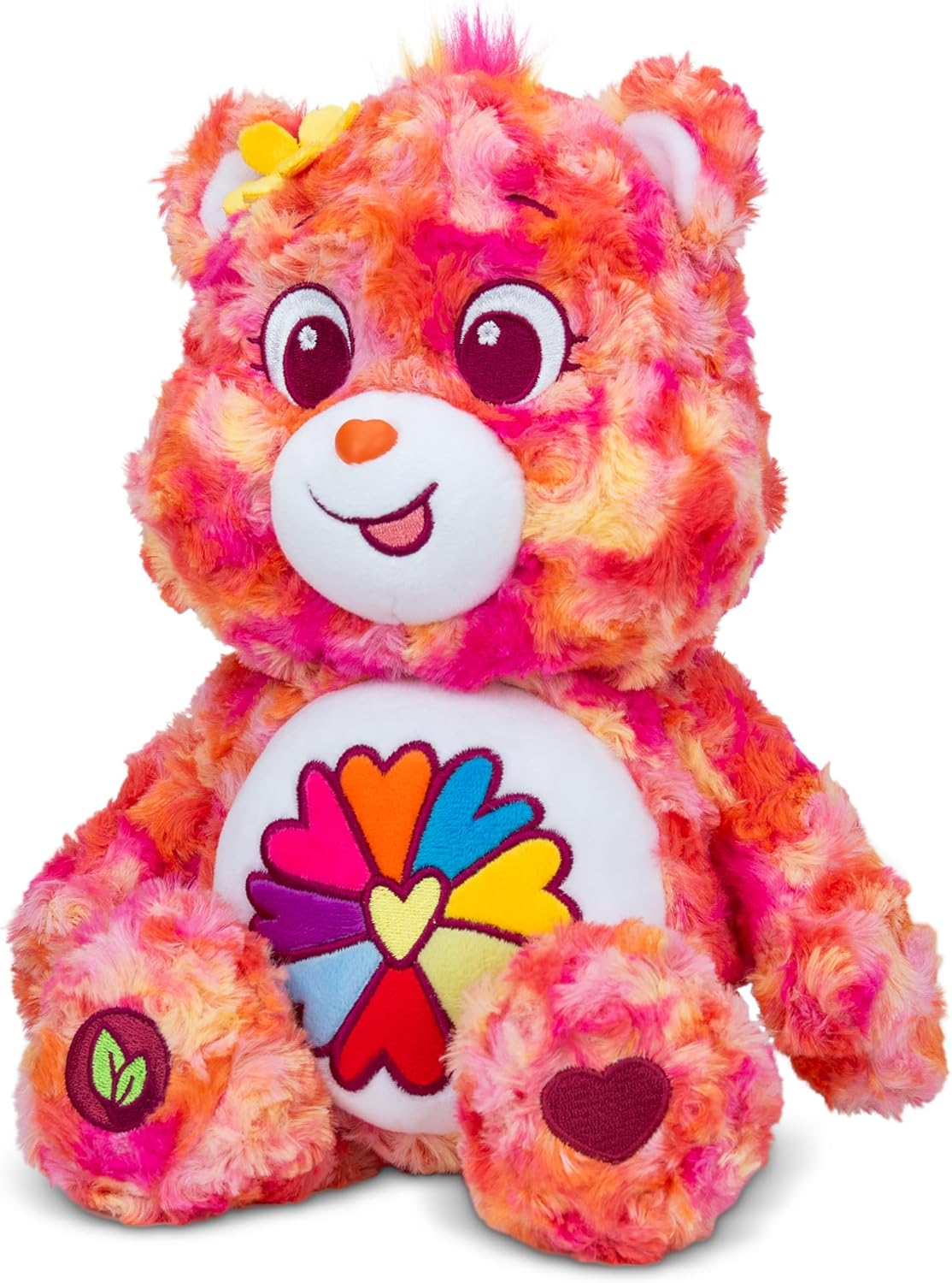 Basic Fun Care Bears Flower Power Bear Medium Plush Toy 35 cm – Eco-Friendly Cuddly Bear with Flower Belly Badge for Girls and Boys Aged 4+