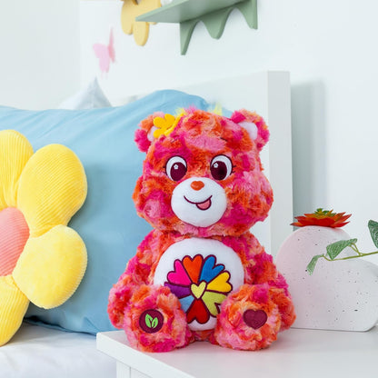 Basic Fun Care Bears Flower Power Bear Medium Plush Toy 35 cm – Eco-Friendly Cuddly Bear with Flower Belly Badge for Girls and Boys Aged 4+