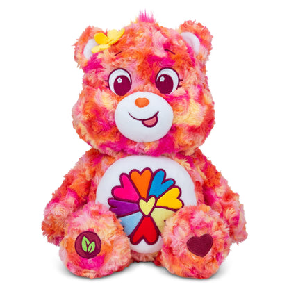 Basic Fun Care Bears Flower Power Bear Medium Plush Toy 35 cm – Eco-Friendly Cuddly Bear with Flower Belly Badge for Girls and Boys Aged 4+