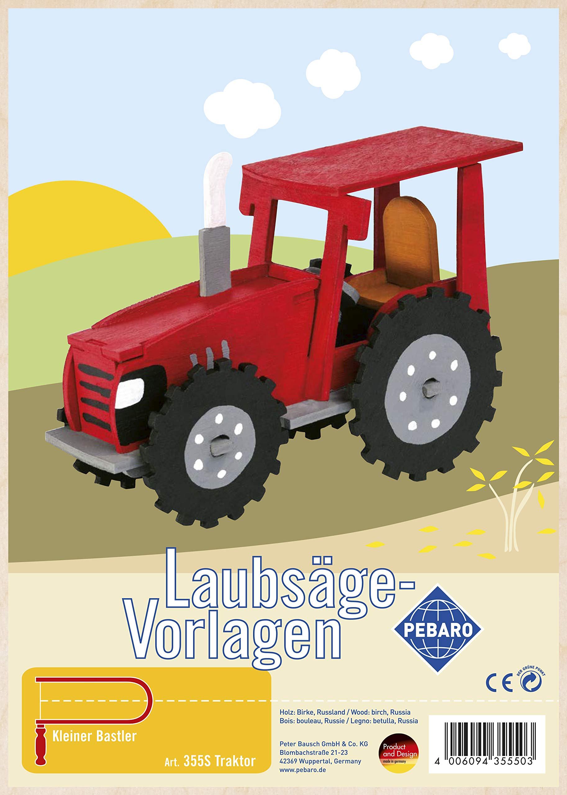 Pebaro 355S Laubsägevorlage Traktor, 3mm Sperrholz DIN A 4, Motiv vorgedruckt, aussägen mit Laubsägebogen, basteln, anmalen, fertig, Basteln mit Holz, Geschenkidee