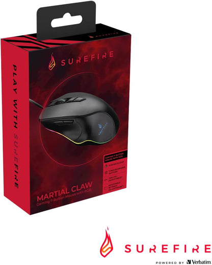 SureFire Martial Claw Gaming Mouse, Gaming Mouse with RGB Lighting, PC Mouse with 7 Programmable Buttons, Wired Mouse, 7200 DPI Computer Mouse with 1.8 m Cable