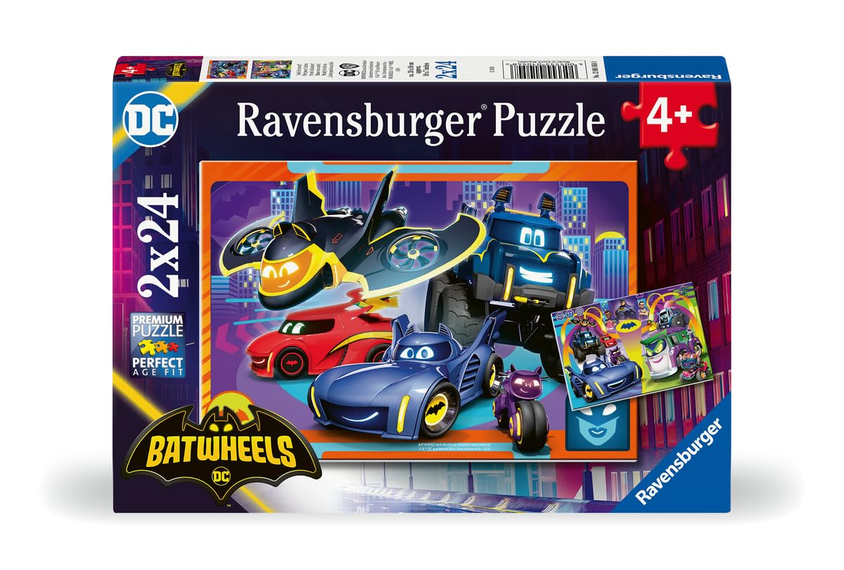 Ravensburger 12001054 Batman Batwheels Jigsaw Puzzles for Kids Age 3 Years Up-2x 24 Pieces-Educational Toddler Toys and Games, Multicolour, One Size