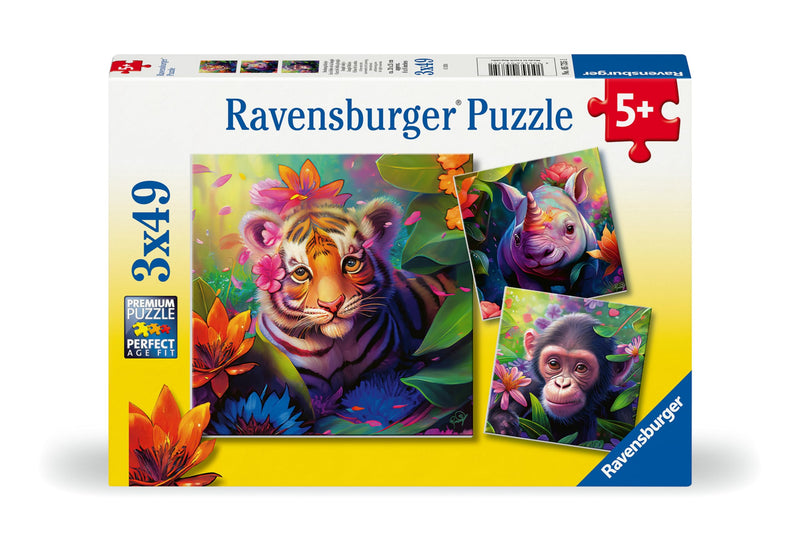 Ravensburger Jungle Babies Jigsaw Puzzles for Kids Age 5 Years Up - 3x 49 Pieces