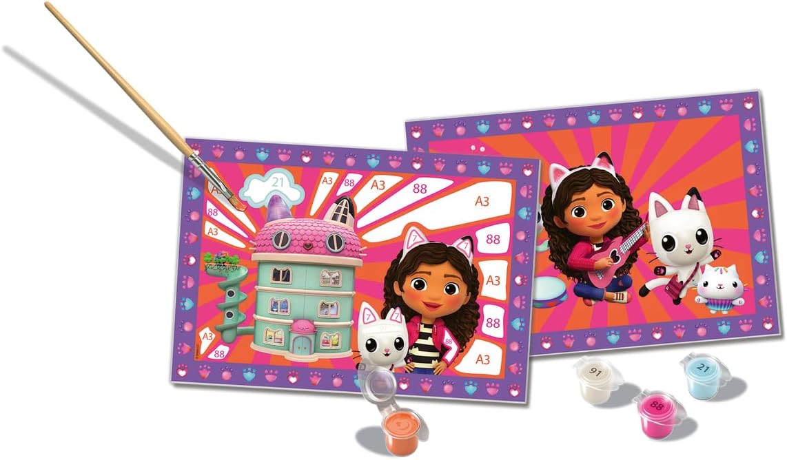 Ravensburger - CreArt Junior Series: Gabby's Dollhouse, Paint by Number Kit, Contains Two Pre-Printed Boards, a Brush, Colors, Creative Game for Boys and Girls 5+ Years