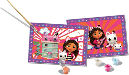 Ravensburger - CreArt Junior Series: Gabby's Dollhouse, Paint by Number Kit, Contains Two Pre-Printed Boards, a Brush, Colors, Creative Game for Boys and Girls 5+ Years