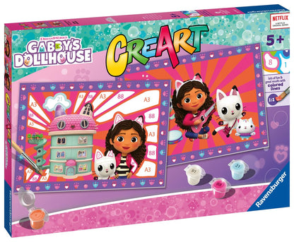 Ravensburger - CreArt Junior Series: Gabby's Dollhouse, Paint by Number Kit, Contains Two Pre-Printed Boards, a Brush, Colors, Creative Game for Boys and Girls 5+ Years