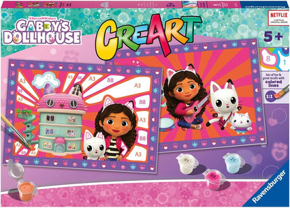 Ravensburger - CreArt Junior Series: Gabby's Dollhouse, Paint by Number Kit, Contains Two Pre-Printed Boards, a Brush, Colors, Creative Game for Boys and Girls 5+ Years