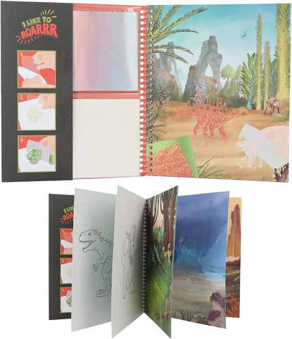 Depesche 12473 Dino World Colouring Book Stick & Shine, 24 Pages with Great Dino Motifs, for Colouring and Designing