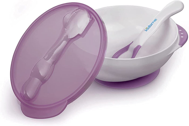 Kidsme - Deep Plate With Suction Cup And Temperature Spoon Plum
