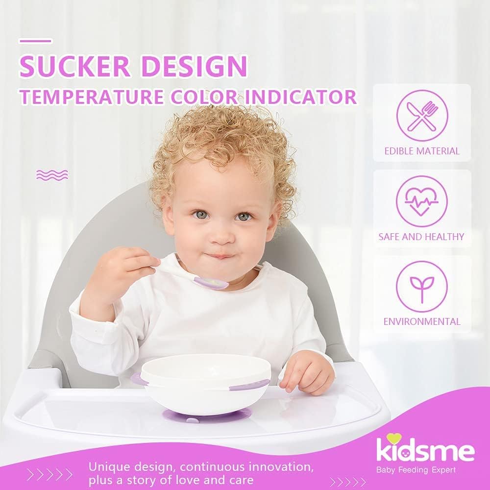 Kidsme - Deep Plate With Suction Cup And Temperature Spoon Plum