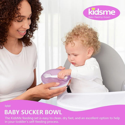 Kidsme - Deep Plate With Suction Cup And Temperature Spoon Plum