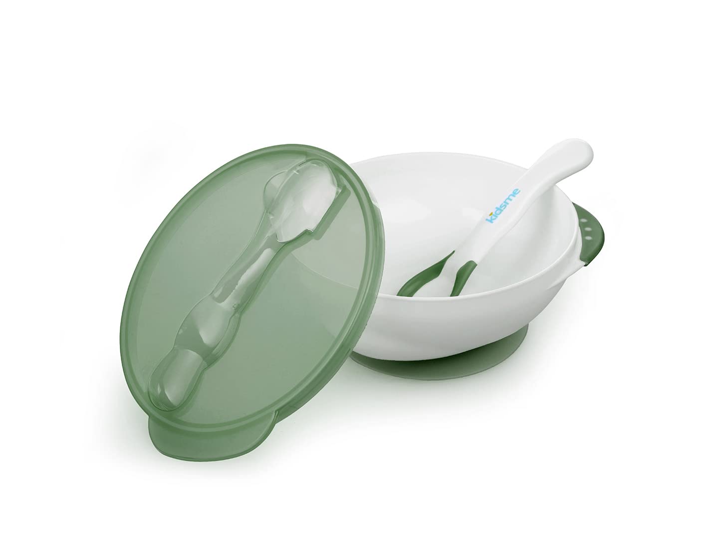 KidsMe Suction Bowl with Ideal TemperatureFeeding Spoon Set - Gray Blister Card