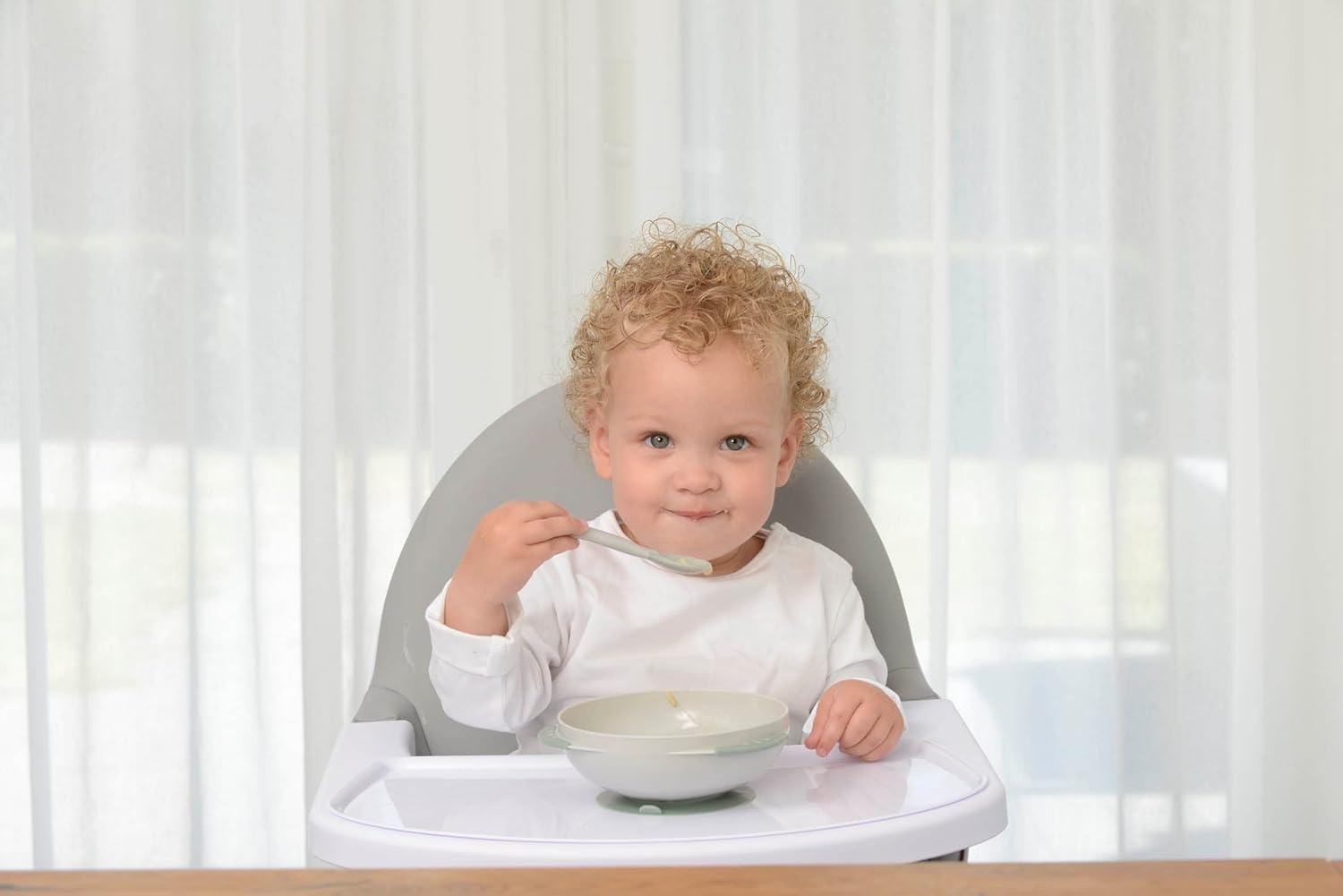 KidsMe Suction Bowl with Ideal TemperatureFeeding Spoon Set - Gray Blister Card