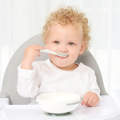 KidsMe Suction Bowl with Ideal TemperatureFeeding Spoon Set - Gray Blister Card
